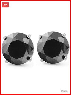 2Ct Treated Black Diamond Stud Earrings 14K White Gold Basket Setting